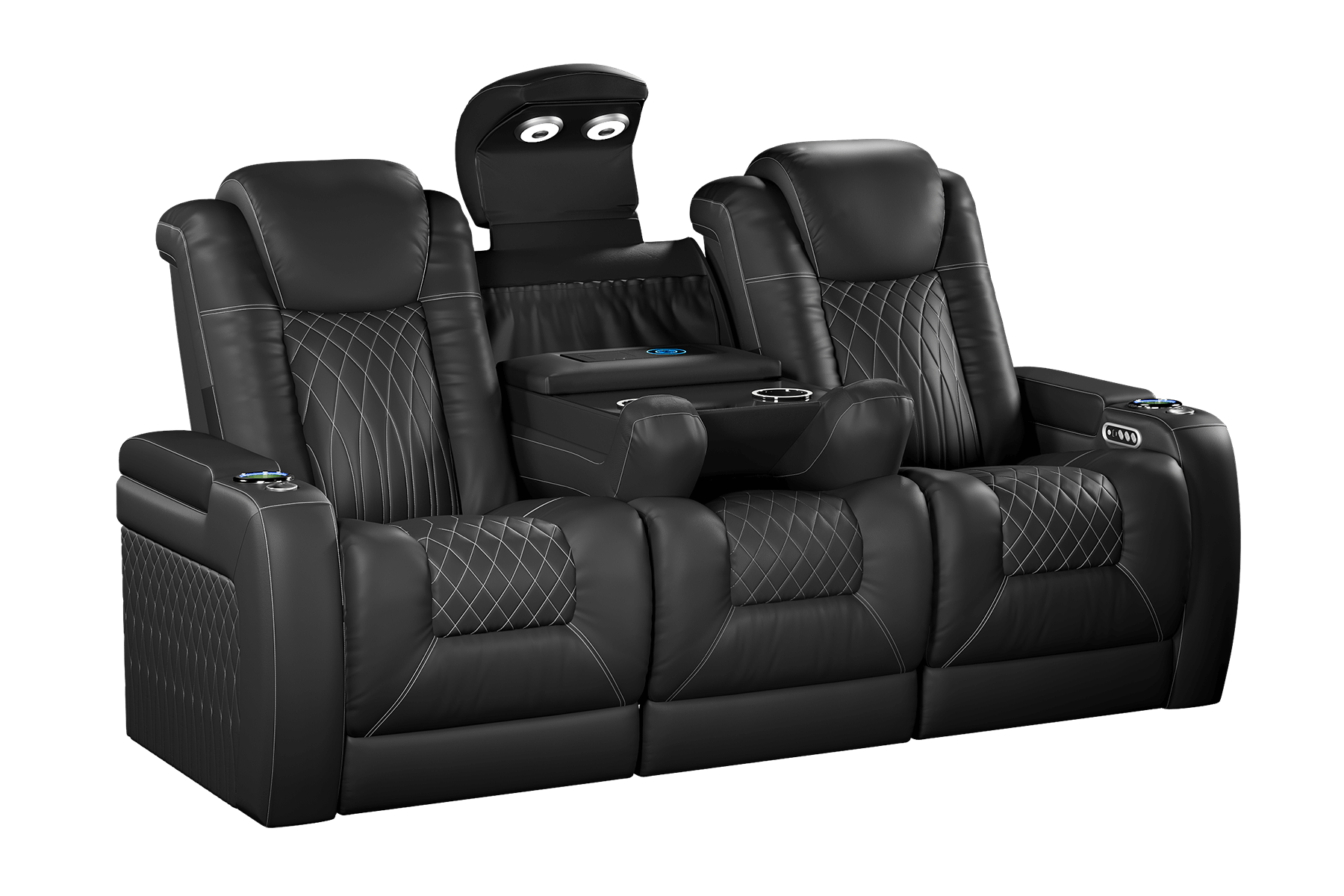 Vorlux Tarantino Console Italian Leather Home Theater Seating With LED Power Recline