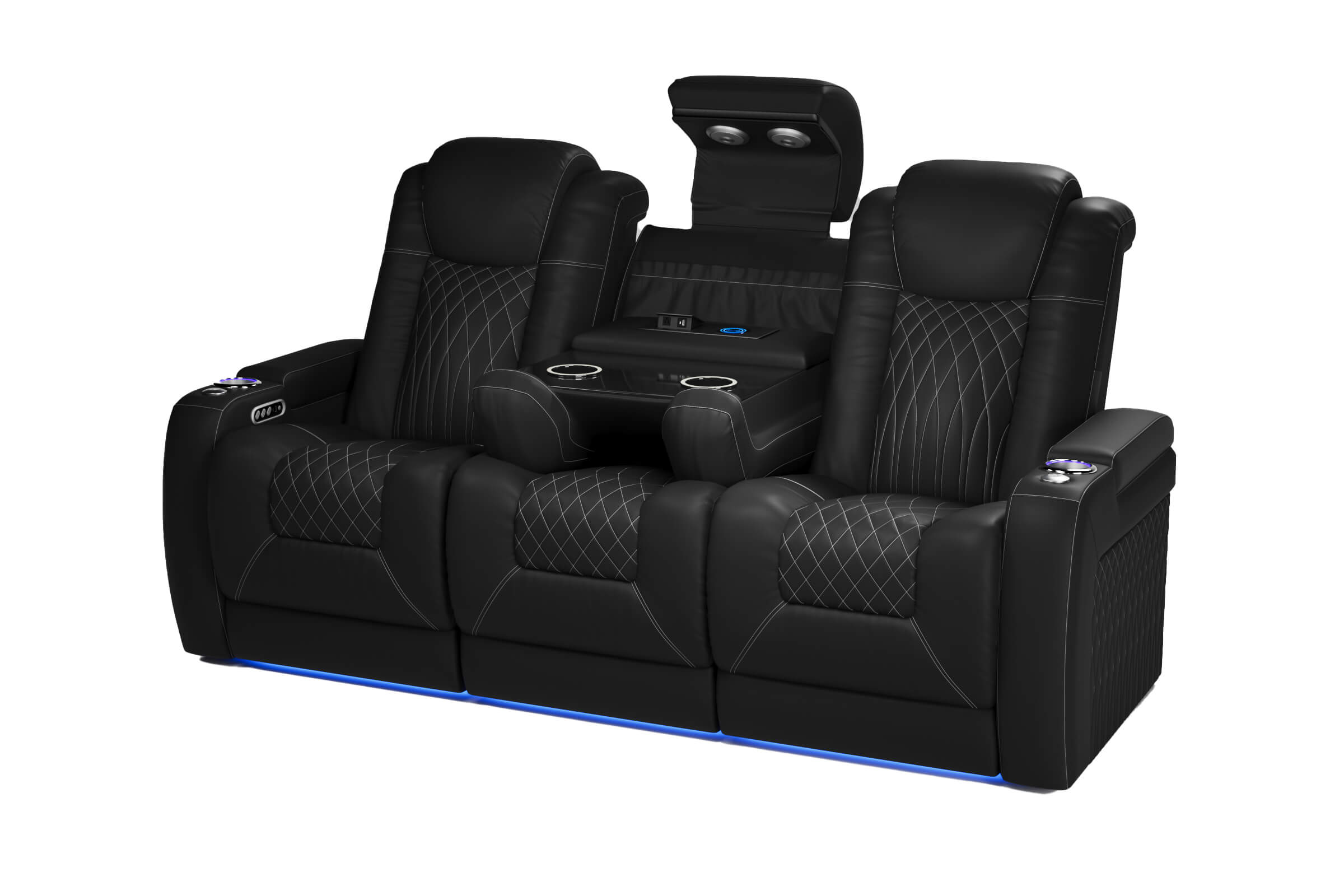 Vorlux Tarantino Console Italian Leather Home Theater Seating With LED Power Recline