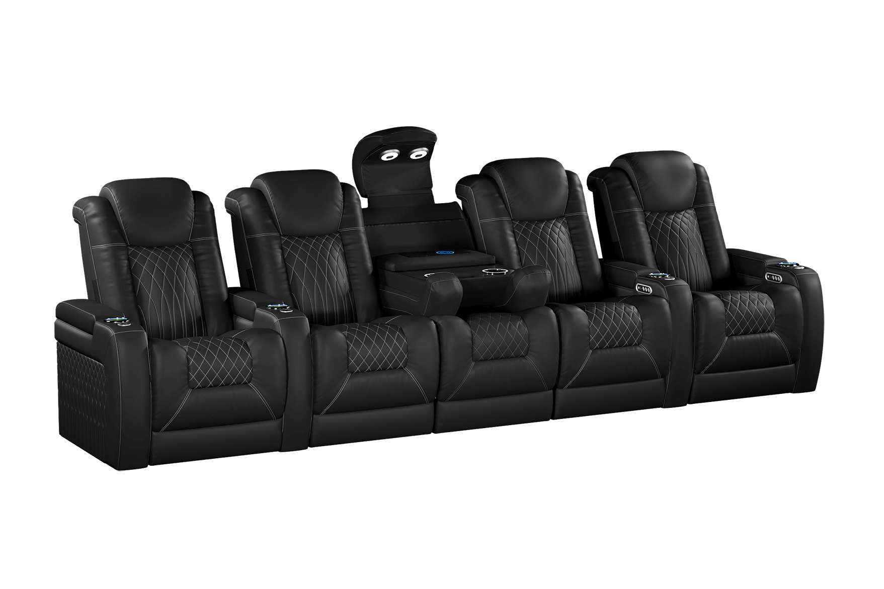 Vorlux Tarantino Console Italian Leather Home Theater Seating With LED Power Recline