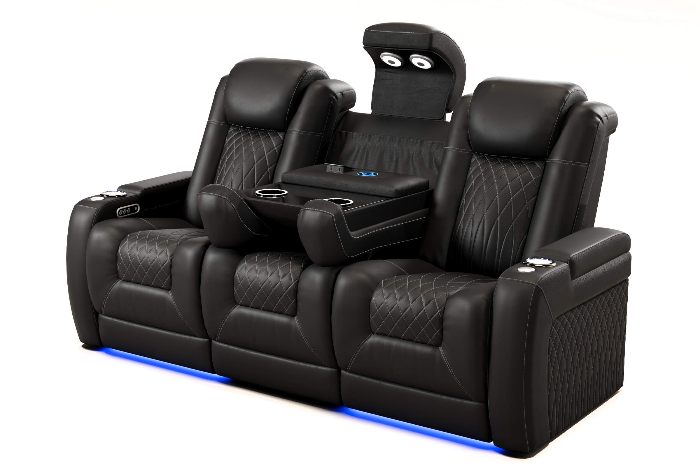 Tarantino Console Italian Leather Home Theater Seating With Power Recline Lumbar Headrest