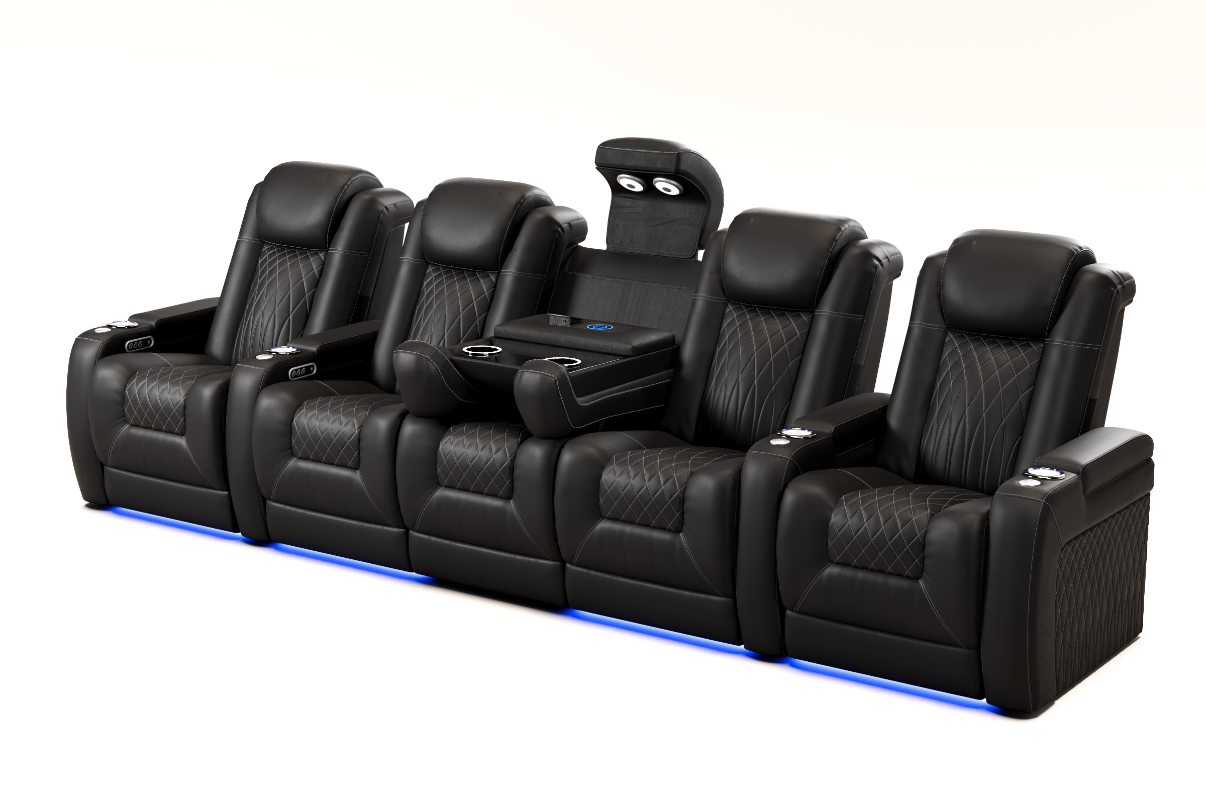 Tarantino Console Italian Leather Home Theater Seating With Power Recline Lumbar Headrest