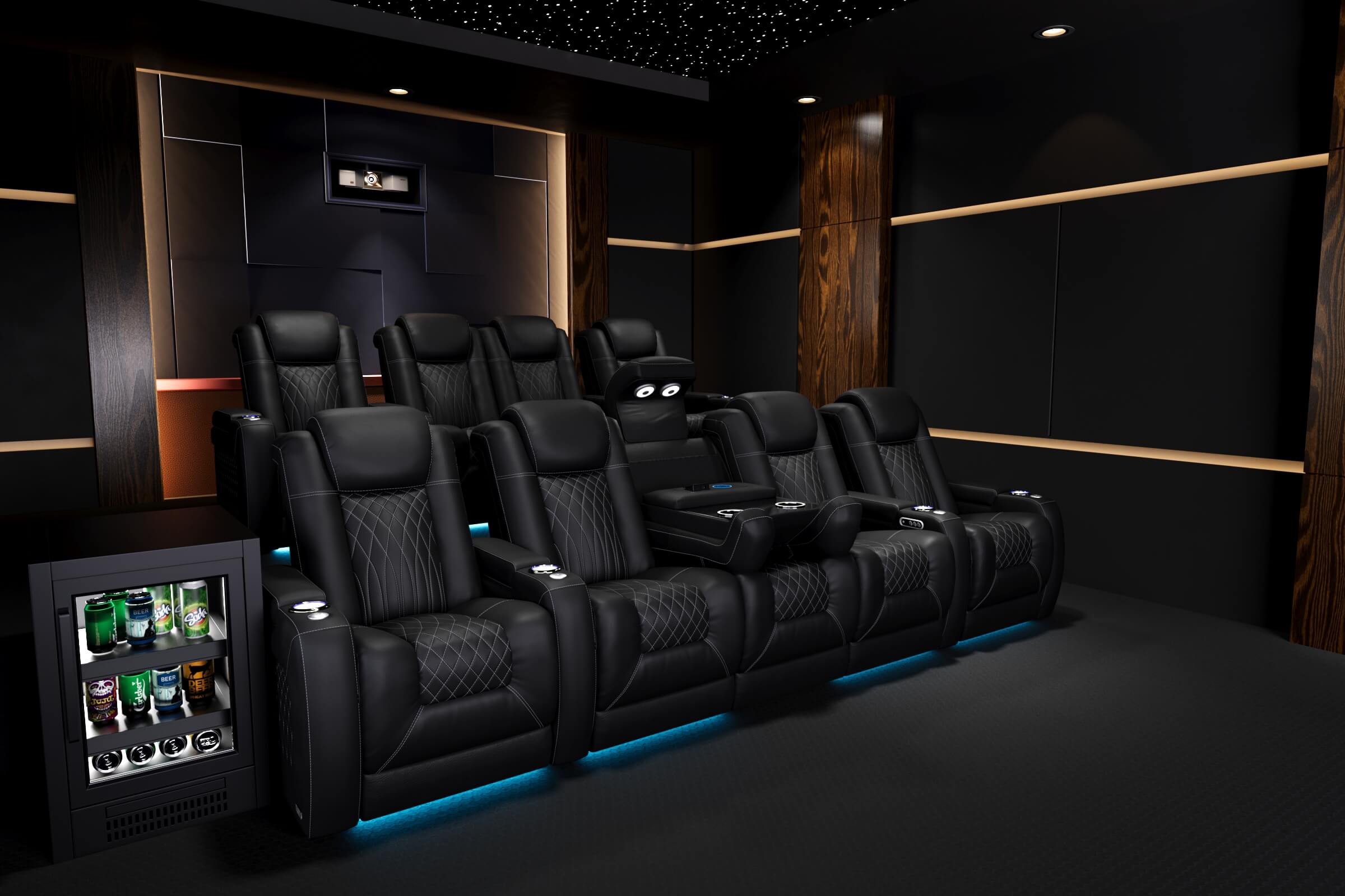 Tarantino Console Italian Leather Home Theater Seating With Power Recline Lumbar Headrest