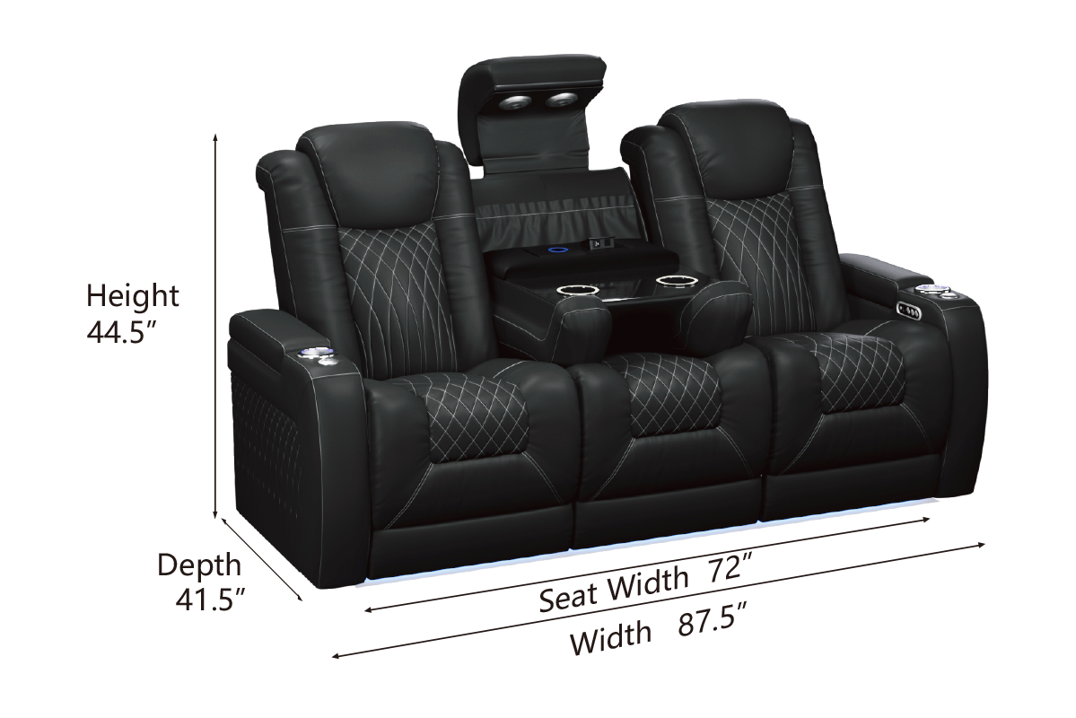 Vorlux Tarantino Console Italian Leather Home Theater Seating LED Power Recline