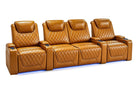 Nolan Home Theater Seating Row 4-5 Curved Cognac Leather with Diamond Quilting and Blue LED Ambient Light	