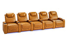 Nolan Home Theater Seating Row of 5 Straight Cognac Leather with Diamond Quilting and Blue LED Base Light	