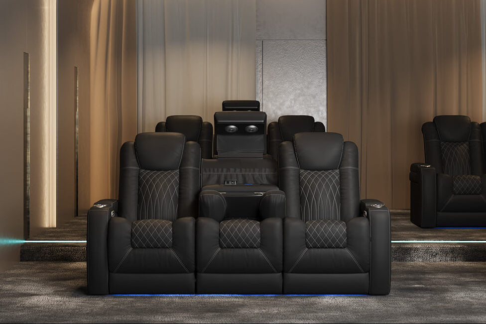 Vorlux Tarantino Console Italian Leather Home Theater Seating LED Power Recline