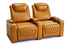 Nolan Home Theater Seating Loveseat 2-Seat in Cognac Leather with Diamond Quilting and LED Cup Holders