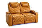 Nolan Home Theater Seating Loveseat 2-Seat Cognac Leather with Diamond Quilting and Blue LED Lighting