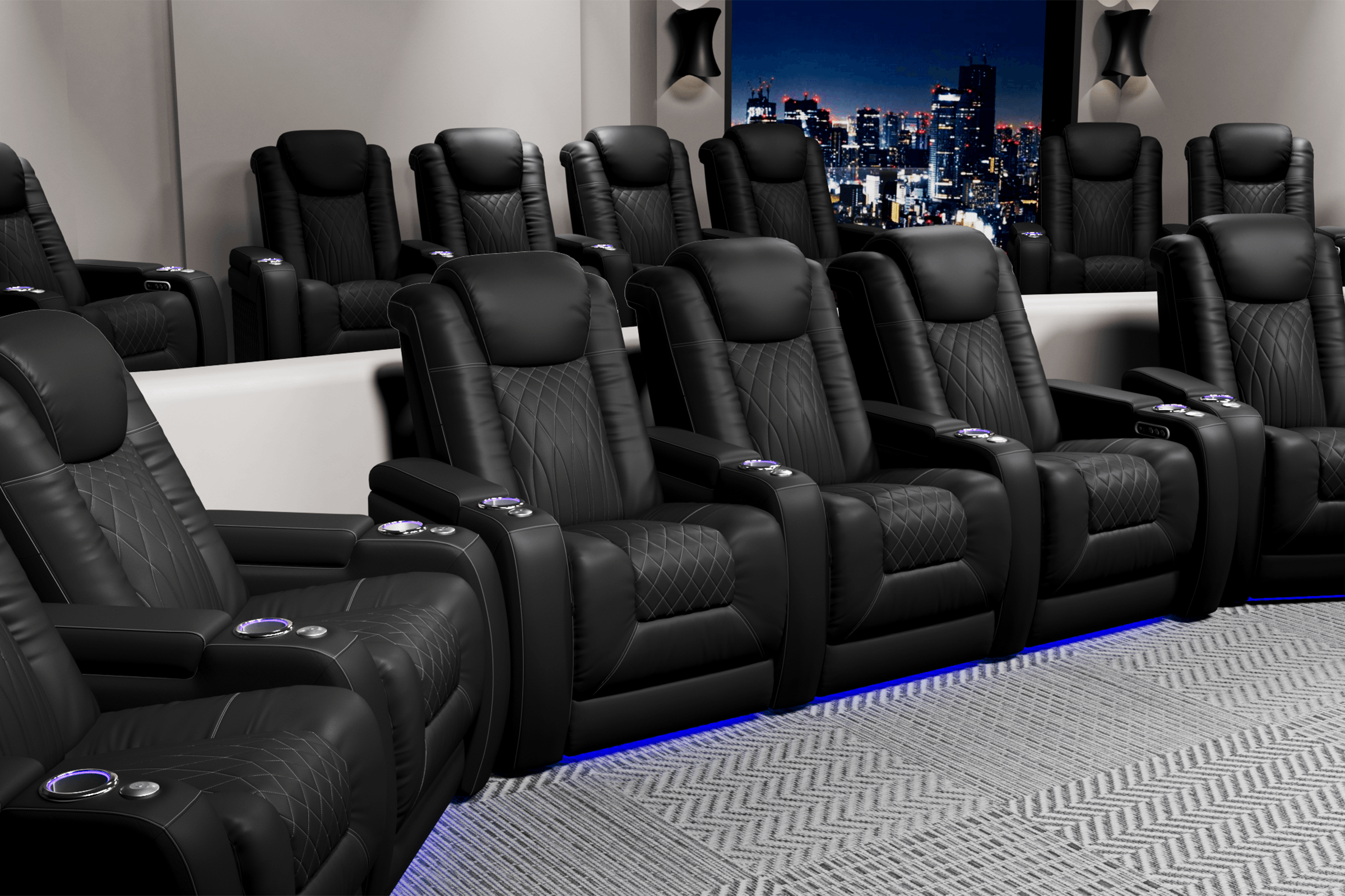 Vorlux Tarantino Italian Leather Home Theater Seating With LED Power Recline