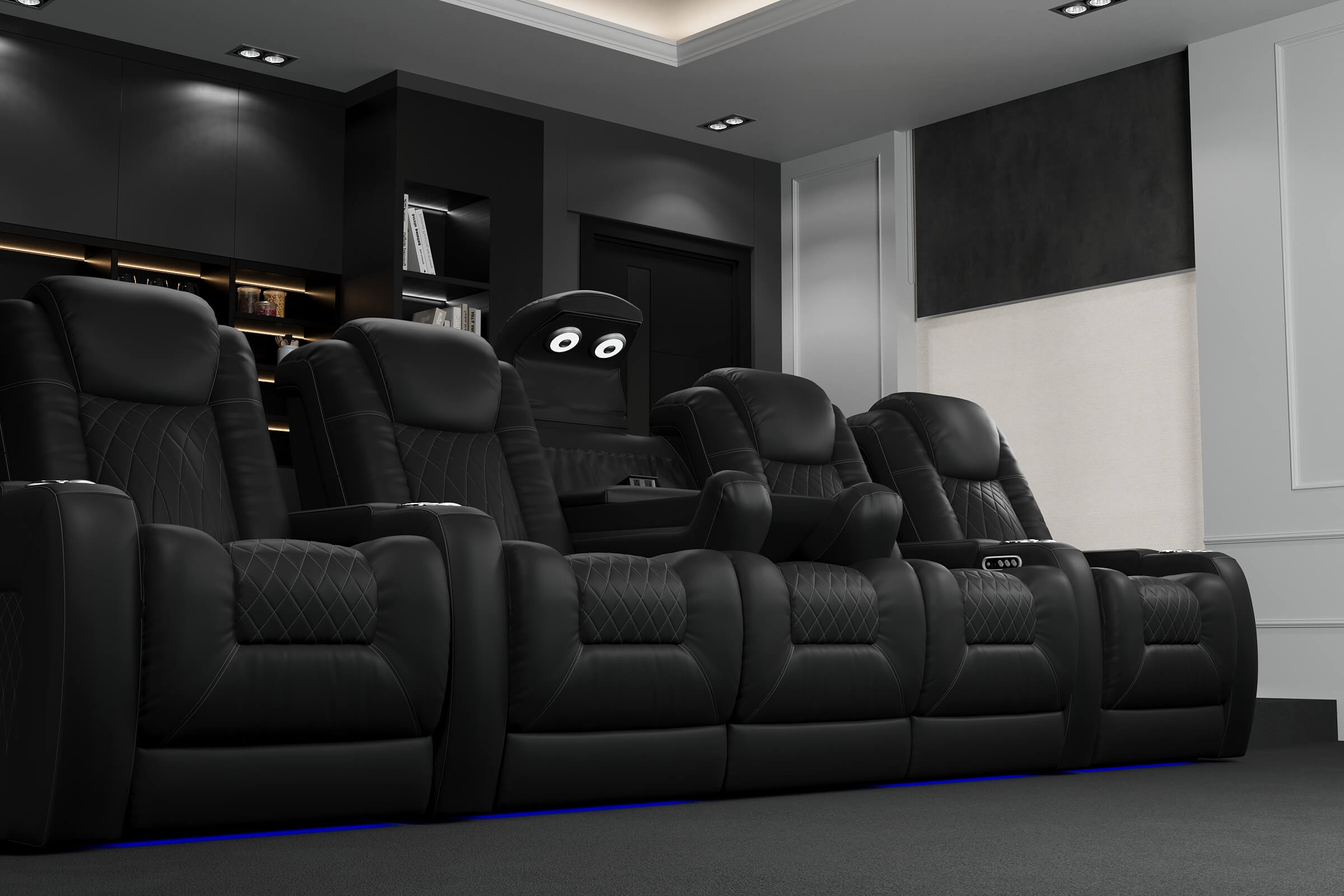 Vorlux Tarantino Console Italian Leather Home Theater Seating With LED Power Recline