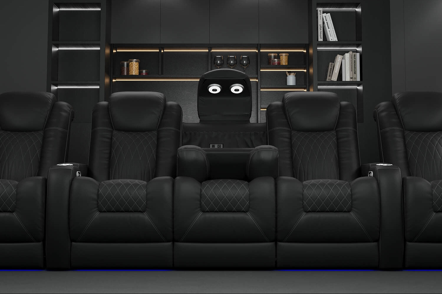 Vorlux Tarantino Console Italian Leather Home Theater Seating With LED Power Recline